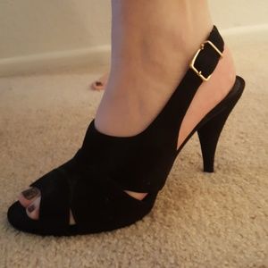 Black suade sling back heels